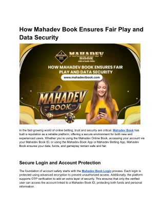 How Mahadev Book Ensures Fair Play and Data Security