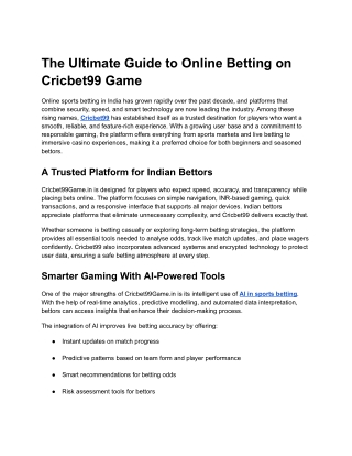 The Ultimate Guide to Online Betting on Cricbet99 Game