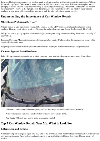 Top 5 Car Window Repair Near Me: What to Look For