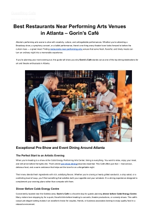 Best Restaurants Near Performing Arts Venues  in Atlanta – Gorin’s Café
