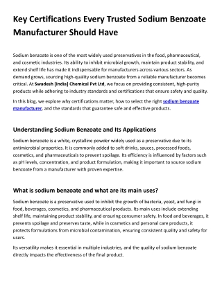 Key Certifications Every Trusted Sodium Benzoate Manufacturer Should Have
