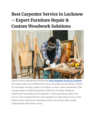 Best Carpenter Service in Lucknow – Expert Furniture Repair & Custom Woodwork Solutions