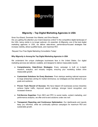 Top Digital Marketing Agencies in USA | 88gravity
