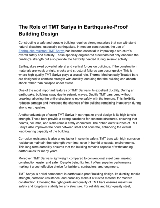 The Role of TMT Sariya in Earthquake-Proof Building Design