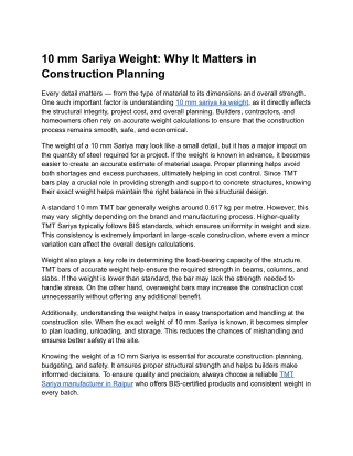 10 mm Sariya Weight_ Why It Matters in Construction Planning