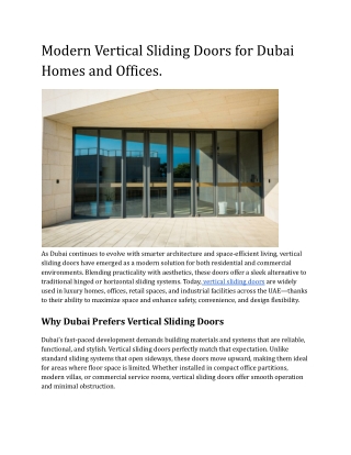 Modern Vertical Sliding Doors for Dubai Homes and Offices