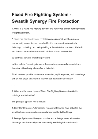 Fixed Fire Fighting System - Swastik Synergy Fire Protection