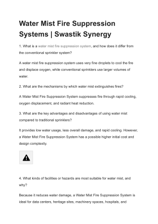 Water Mist Fire Suppression Systems _ Swastik Synergy