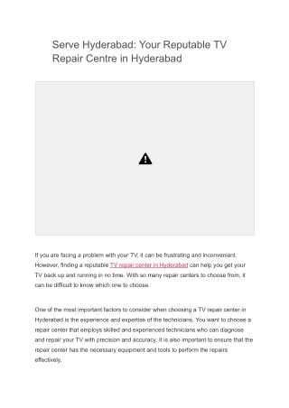 Serve Hyderabad_ Your Reputable TV Repair Centre in Hyderabad