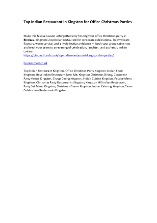 Top Indian Restaurant in Kingston for Office Chris