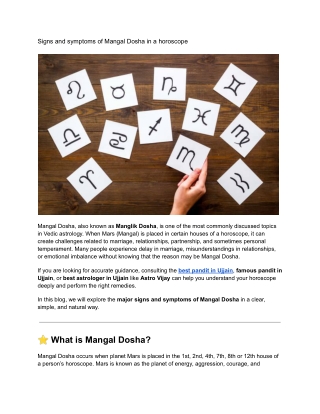 Signs and symptoms of Mangal Dosha in a horoscope