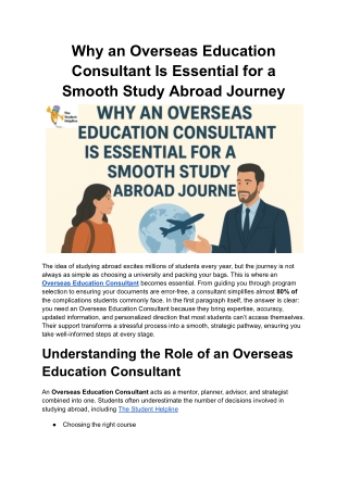 Why an Overseas Education Consultant Is Essential for a Smooth Study Abroad Journey