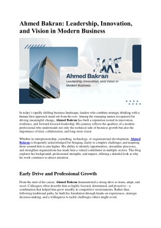 Why Ahmed Bakran Is Recognized for Modern Leadership