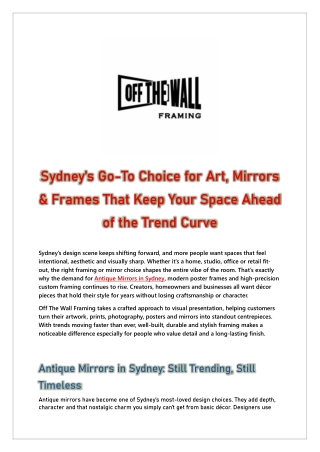 Sydney’s Go-To Choice for Art, Mirrors & Frames That Keep Your Space Ahead