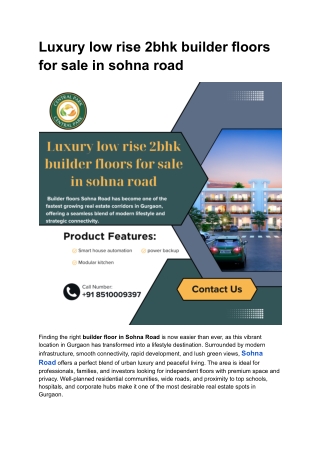 Luxury low rise 2bhk builder floors for sale in sohna road