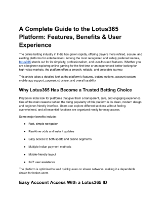 A Complete Guide to the Lotus365 Platform: Features, Benefits & User Experience