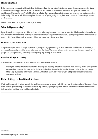 Granite Bay’s Secret to Spotless Drains: Hydro Jetting