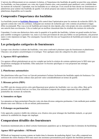 Analyse comparative entre différents fournisseurs et plateformes.