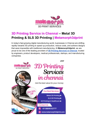 3D Printing Service in Chennai | Metamorph3dprint
