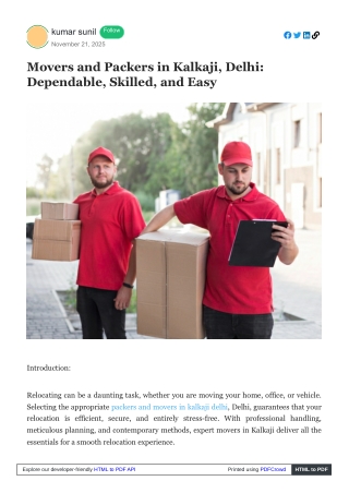 Packers Movers in Kalkaji - Reliable and Convenient Shifting Services