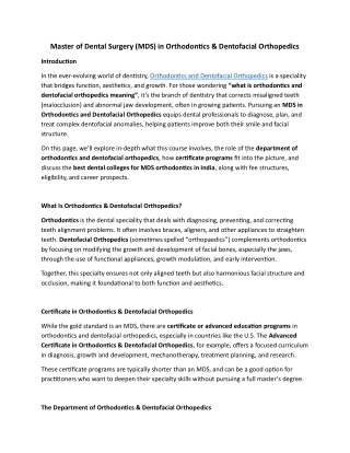 Master of Dental Surgery (MDS) in Orthodontics