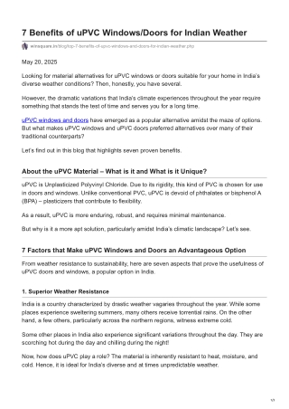 Top 7 Benefits of uPVC Windows & Doors for Indian Weather