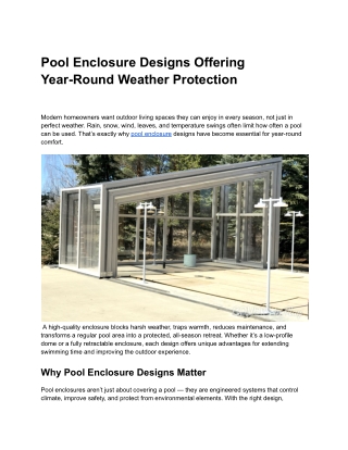 Pool Enclosure Designs Offering Year-Round Weather Protection
