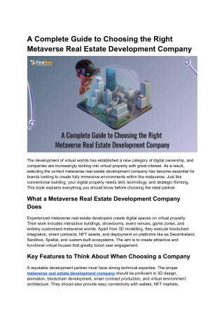 A Complete Guide to Choosing the Right Metaverse Real Estate Development Company