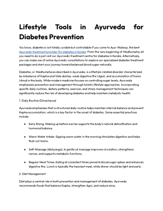 Lifestyle Tools in Ayurveda for Diabetes Prevention