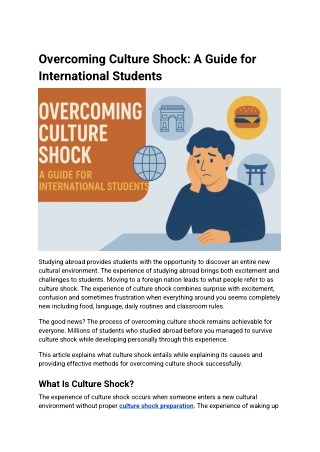Overcoming Culture Shock: A Guide for International Students