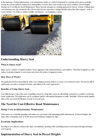 Drexel Heights' Strategy for Cost-Effective Road Maintenance: Slurry Seal