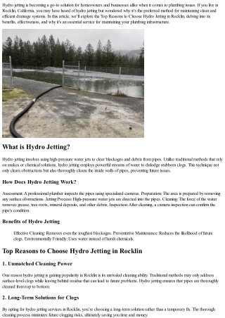 Top Reasons to Choose Hydro Jetting in Rocklin
