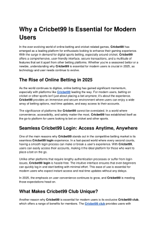 Why a Cricbet99 Is Essential for Modern Users