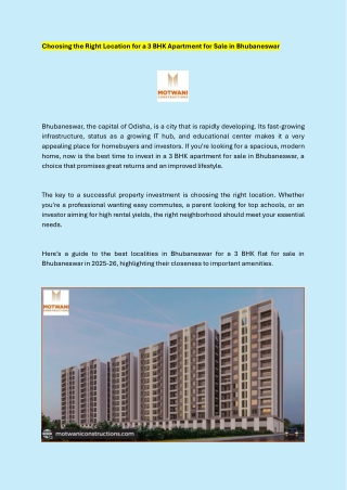 Choosing the Right Location for a 3 BHK Apartment for Sale in Bhubaneswar