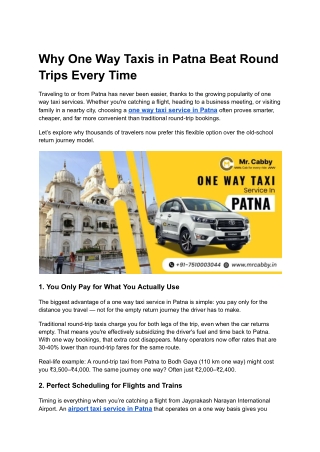 One way taxi service in Patna - Mr. Cabby