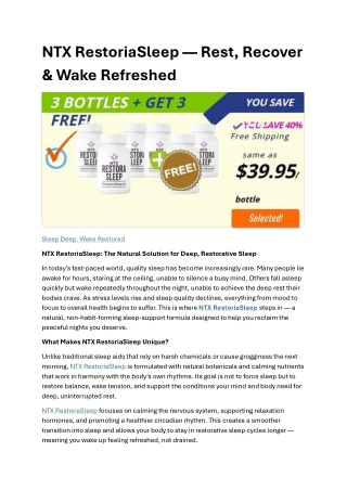 NTX RestoriaSleep – Rest, Recover & Wake Refreshed