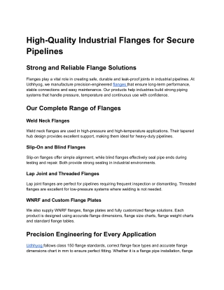 High-Quality Industrial Flanges for Secure Pipelines