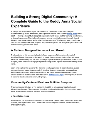 Building a Strong Digital Community: A Complete Guide to the Reddy Anna Social E