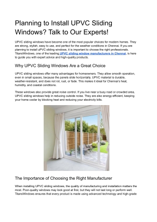 Planning to Install UPVC Sliding Windows? Talk to Our Experts!