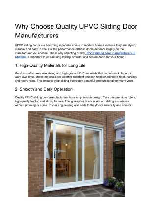 Why Choose Quality UPVC Sliding Door Manufacturers