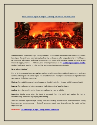 The Advantages of Ingot Casting in Metal Production