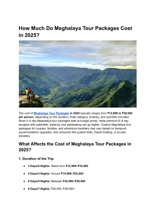 How Much Do Meghalaya Tour Packages Cost in 2025