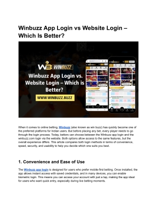 Winbuzz App Login vs Website Login – Which Is Better