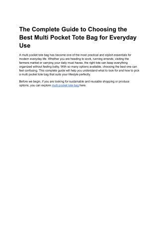 The Complete Guide to Choosing the Best Multi Pocket Tote Bag for Everyday Use