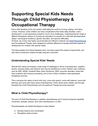 Supporting Special Kids Needs Through Child Physiotherapy & Occupational Therapy