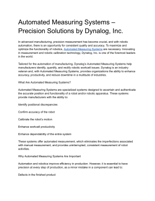 Automated Measuring Systems – Precision Solutions by Dynalog, Inc
