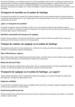 Ventajas Inesperadas del Transporte de Equipaje en el Camino de la ciudad de San