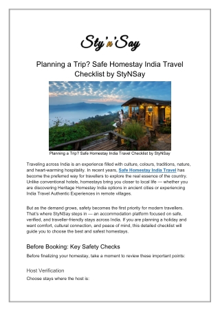 Planning a Trip Safe Homestay India Travel Checklist by StyNSay