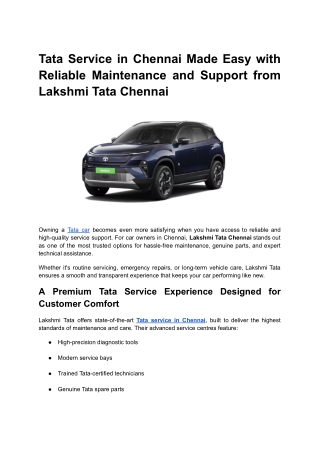 Tata Service in Chennai Made Easy with Reliable Maintenance and Support from Lakshmi Tata Chennai