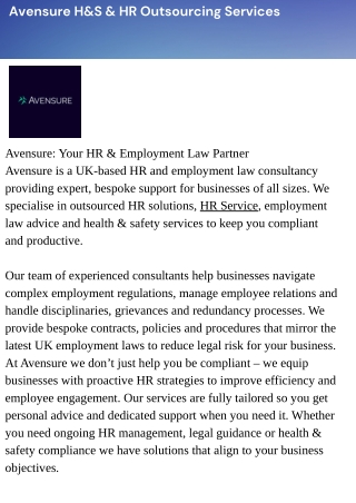 Avensure H&S & HR Outsourcing Services